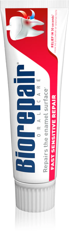 Biorepair Fast Sensitive Repair é um creme dental bioativo que reduz a hipersensibilidade dentária e regenera o esmalte.