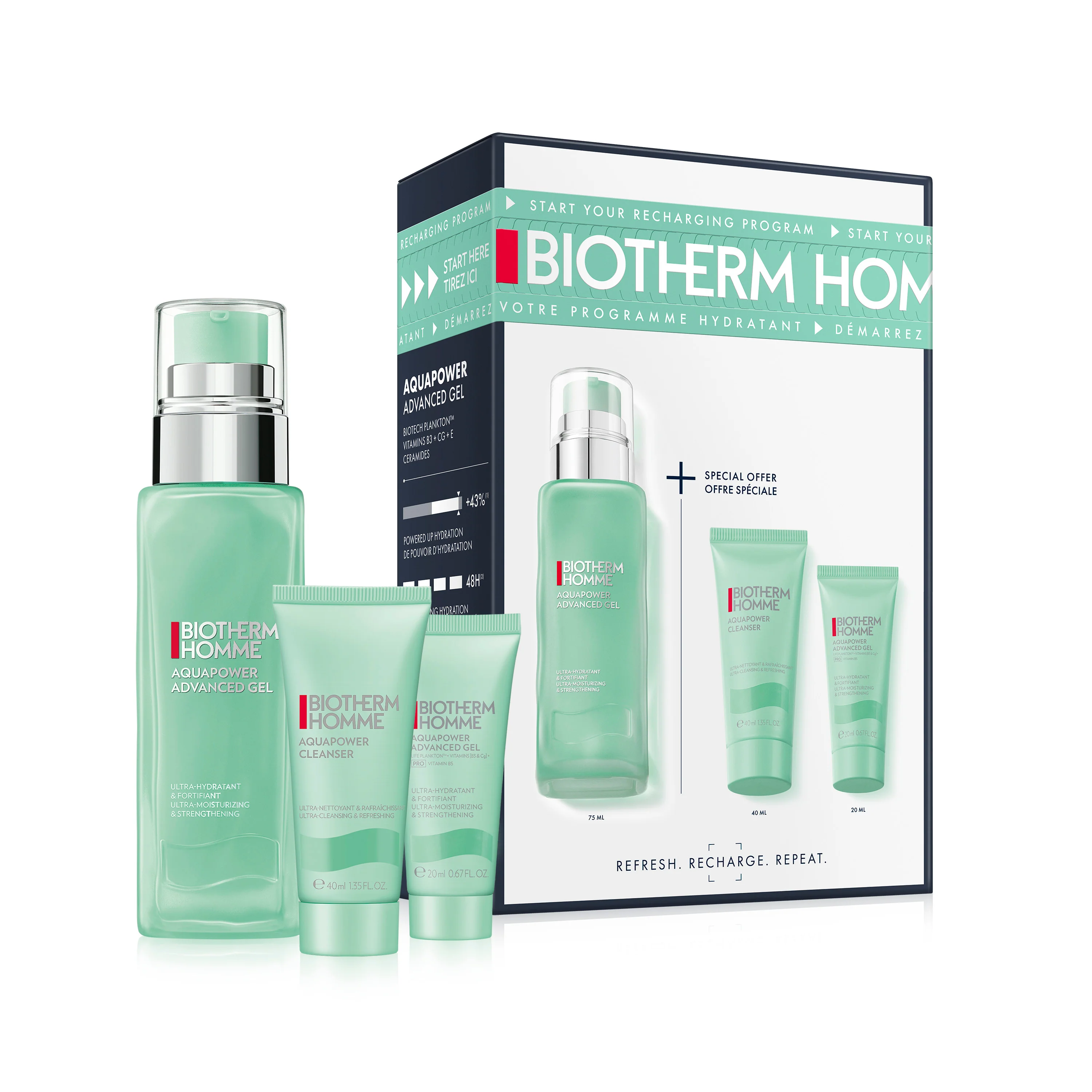 Biotherm Homme Aquapower Routine Set - Cofanetto Idratante, Gel viso uso quotidiano