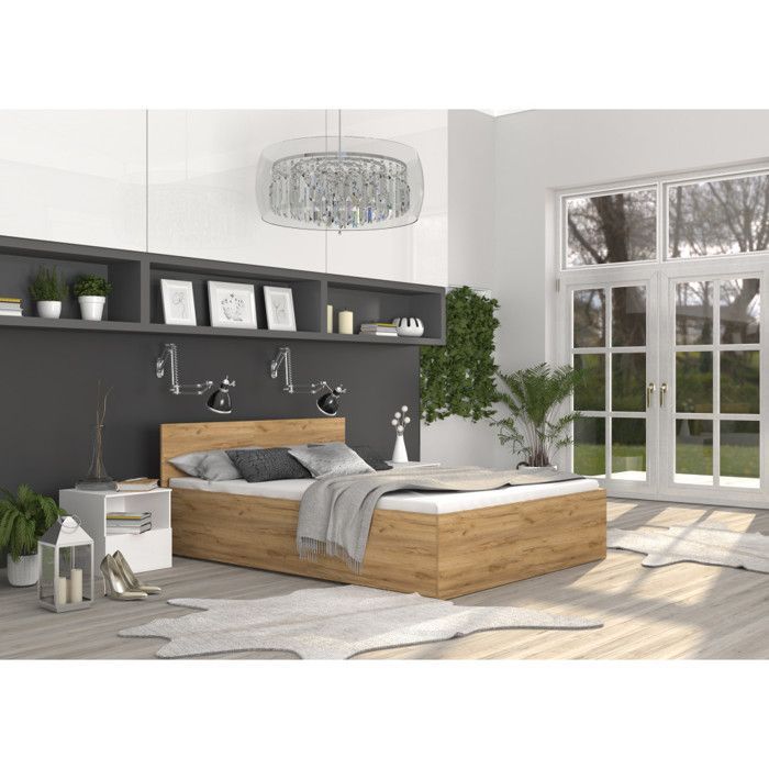Lit coffre Panama 140x190 - Sommier inclus Chêne