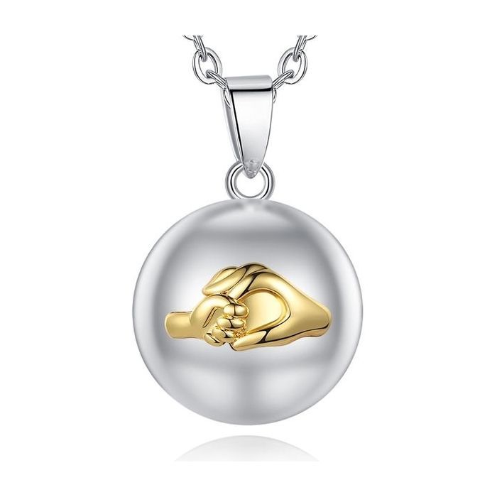 Bola de grossesse motif mains dorées mère et enfant collier bijou