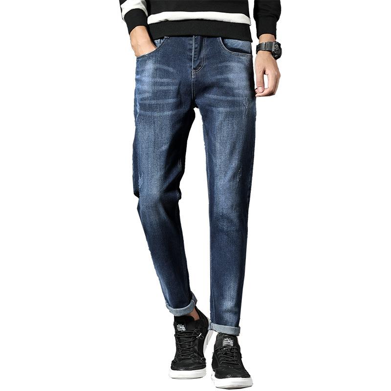 Nieuwe herfstcollectie slim fit stretch jeans voor heren, casual, rechte, zakelijke, klassieke jeans, zwarte lange denim broek.