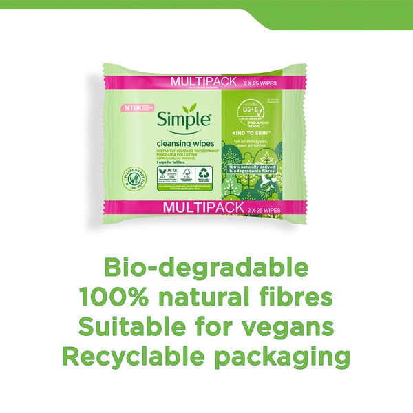 Simple Kind To Skin Reinigingsdoekjes Biologisch Afbreekbaar 50 Stuks