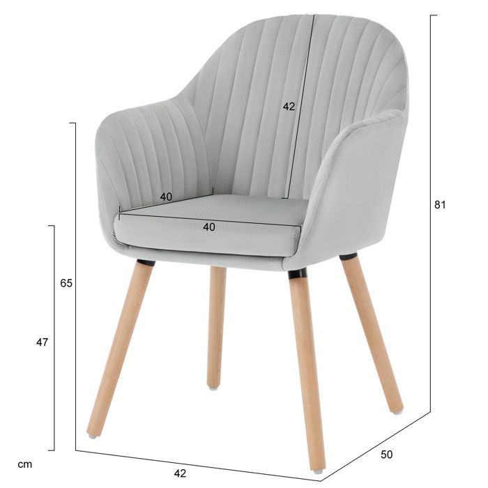Sillas de comedor - WOLTU - Gris claro - Juego de 6 - Reposabrazos - Patas de madera maciza