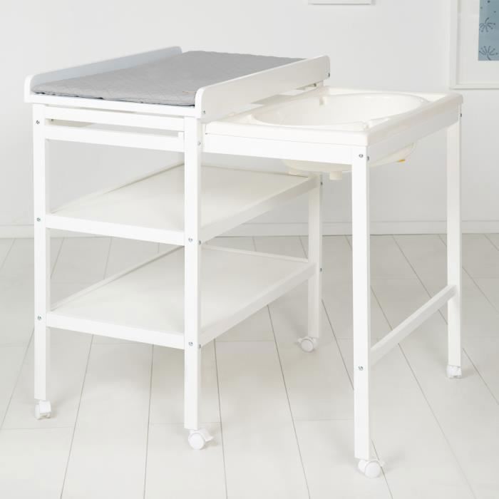 Table à langer extensible avec baignoire - ROBA - BABY POOL - Matelas à langer 'Roba Style' gris inclus - Blanc