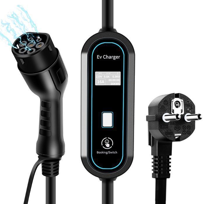 Chargeur pour Véhicule Electrique 3,5kW 8-16 A Chargeur de Type 2 avec Ecran et Intensité Réglable, Indice de Protection IP65