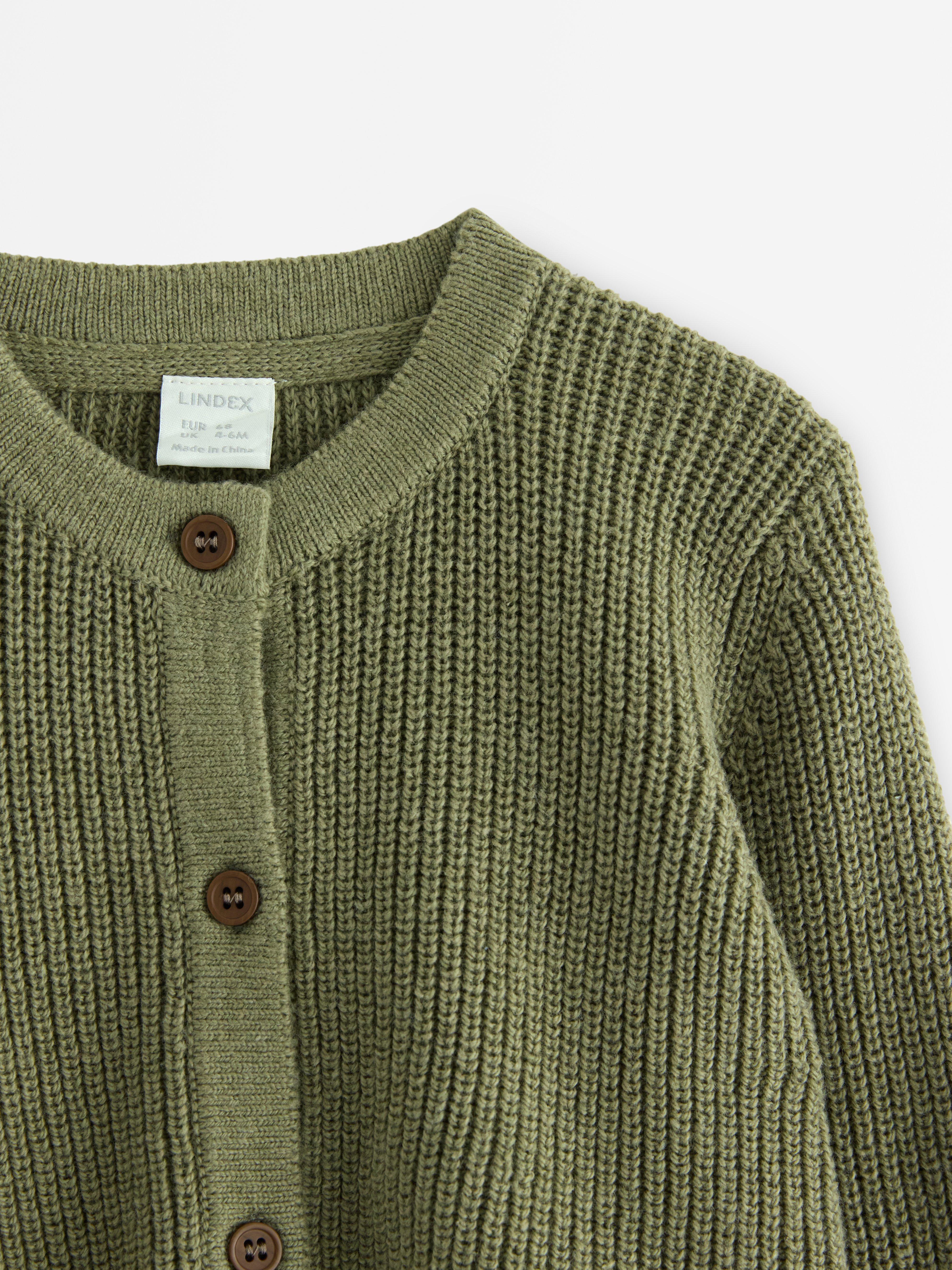 Cardigan Stickad Kaki Poussière Clair