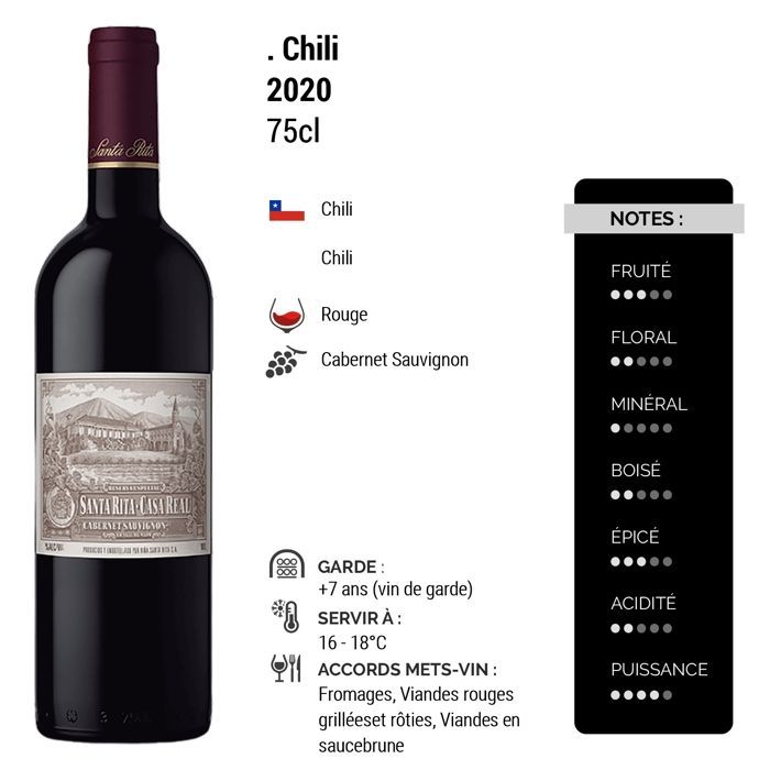Santa Rita Chile Casa Real Cabernet Sauvignon 2020 - Vinho Tinto Chileno (3x75cl)
