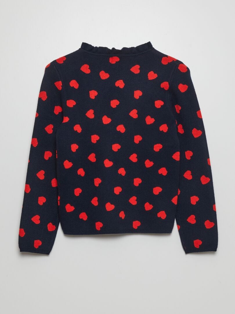 Trui met motief en sierlijke kraag - BLAUW