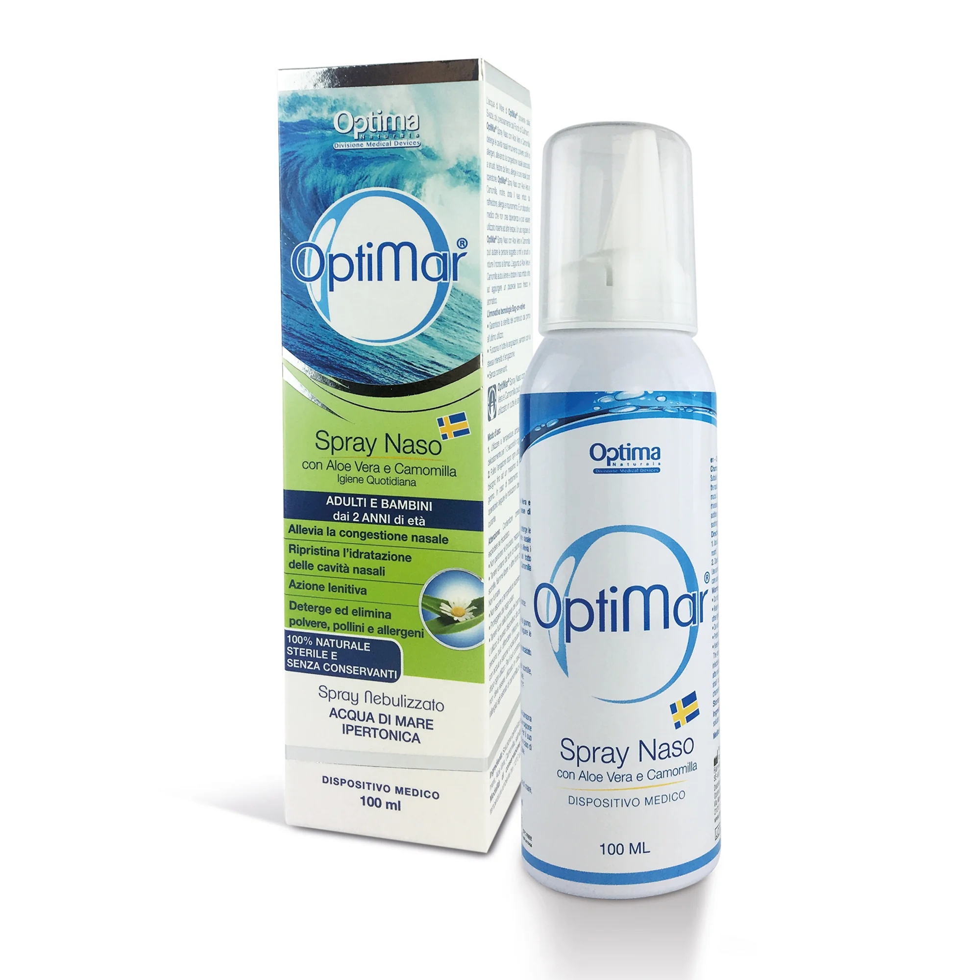 OPTIMA Optimar Spray nasal à l'aloe vera et à la camomille 100 ml Décongestionnant hypertonique