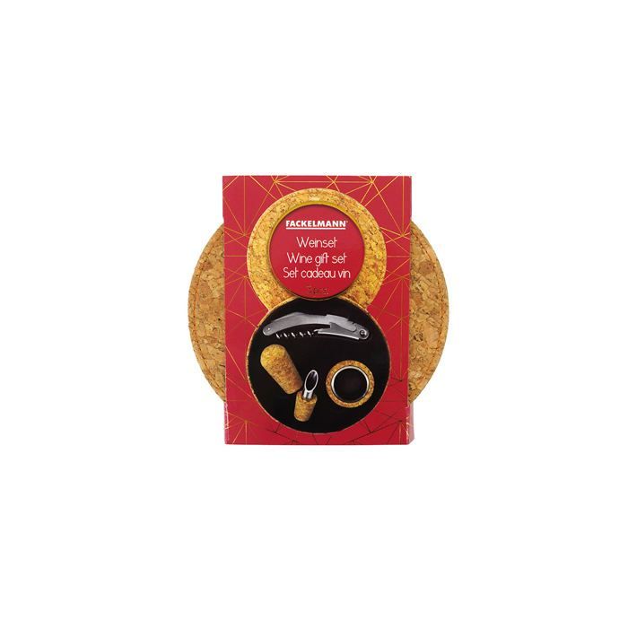 Fackelmann Gift 3-Piece Wine Bottle Accessory Gift Set with Cork Box