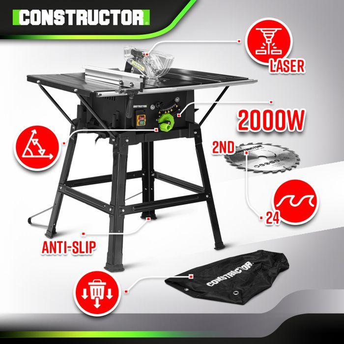 Serra de mesa - CONSTRUCTOR - 2000W - 254mm - 2 lâminas - Laser integrado