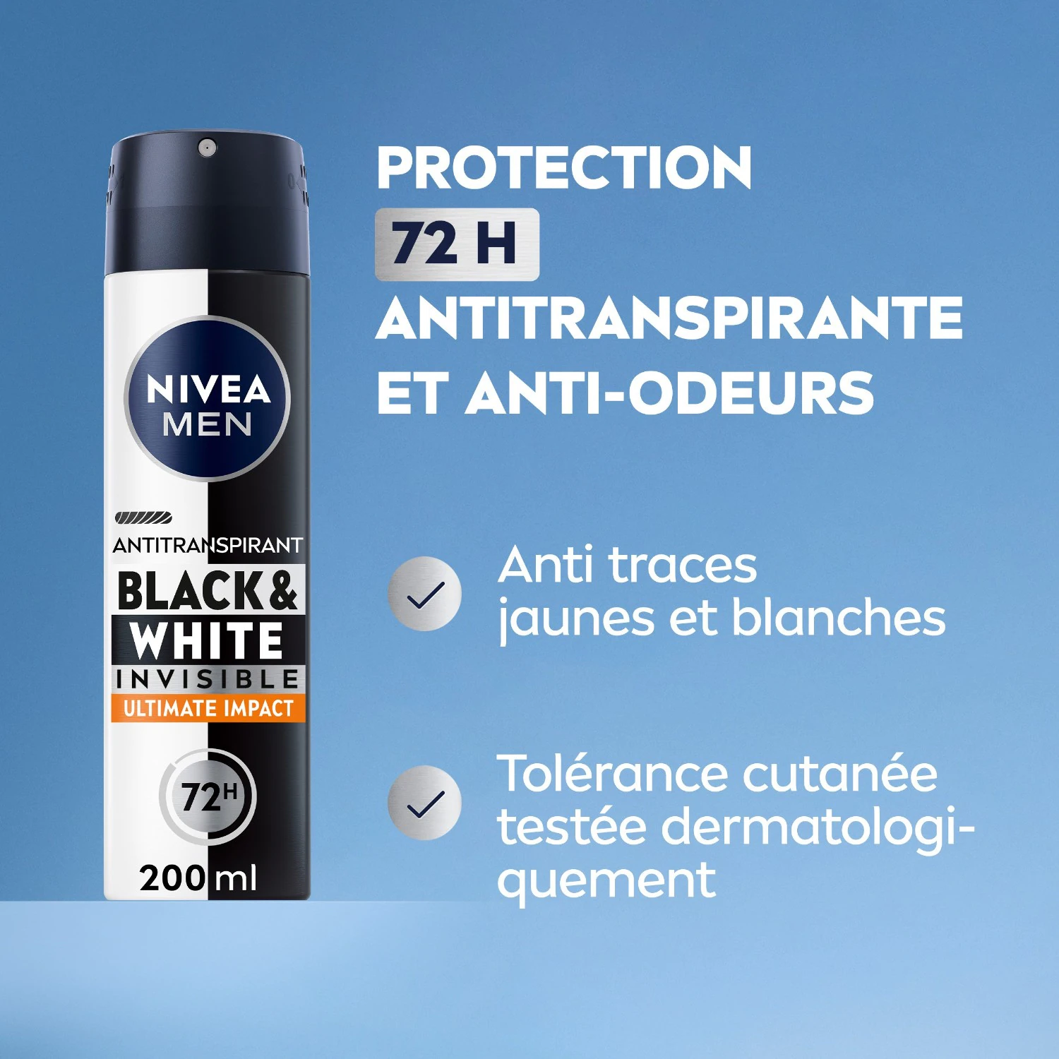 NIVEA Déodorant Spray homme Anti-transpirant anti-trace jaune et blanche 48H
