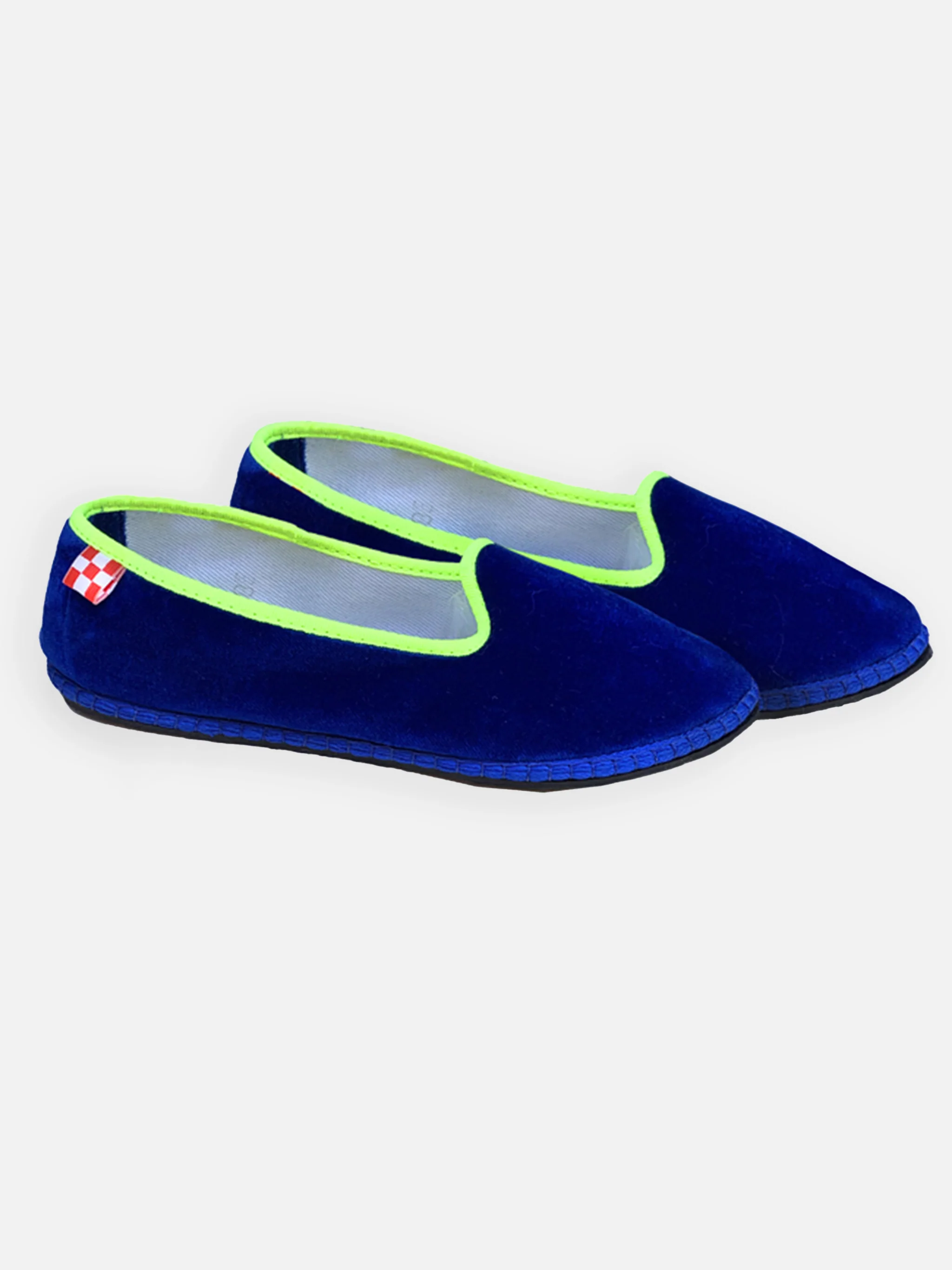 Friulische slippers van blauw fluweel