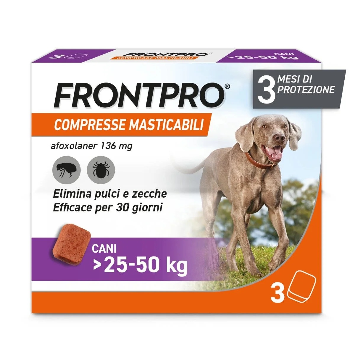 FRONTLINE Frontpro 3 comprimés à croquer 136 mg pour chiens de 25 à 50 kg
