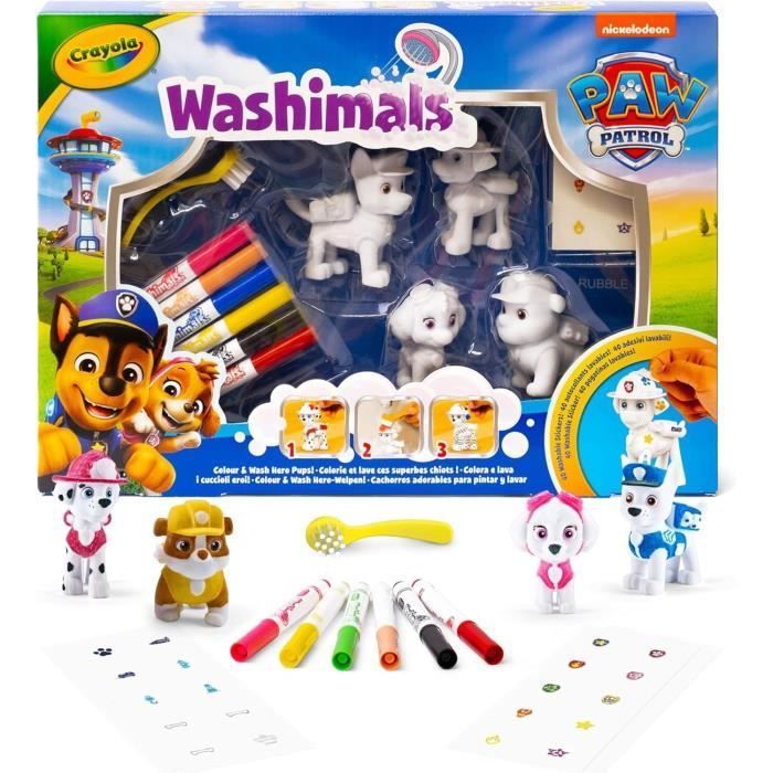 Washimals - Mes animaux à colorier - CRAYOLA - 4 animaux Pat'Patrouille - Dès 3 ans