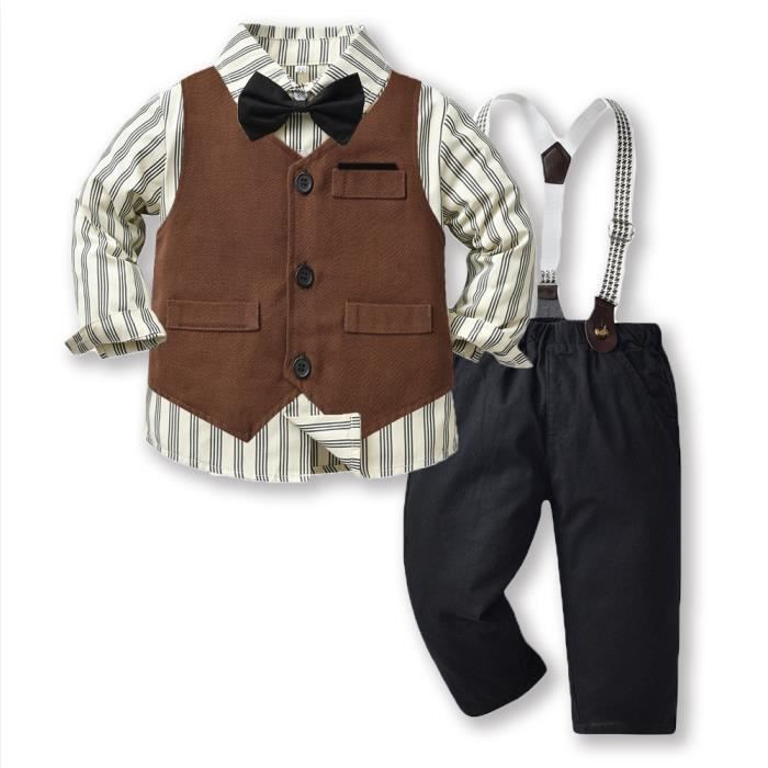 Conjunto de ropa de algodón de 3 piezas para bebé niño, de 9 meses a 10 años, para bodas y ceremonias, manga larga - Marrón