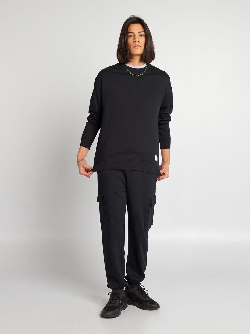 Sweatshirt met ronde hals en details - zwart
