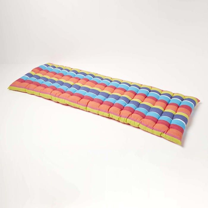 Cojín para banco de jardín - HOMESCAPES - Rayas multicolores - 143 x 48 x 5 cm - Alfombra - Algodón y poliéster - Exterior