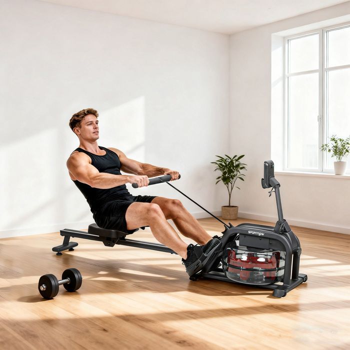 Vandromaskine - SPORTNOW - justerbar tank 6-11L - LCD-skærm med tabletholder - bredt sæde - stål - 170 x 46 x 77 cm - sort