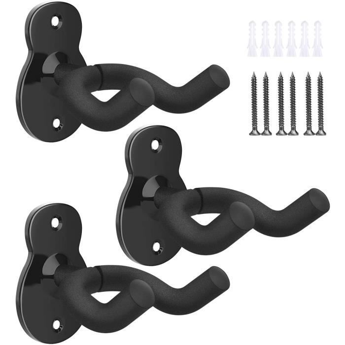 Soporte de pared para guitarra - Negro - 3 piezas - Acero al carbono - Antideslizante - Multifuncional