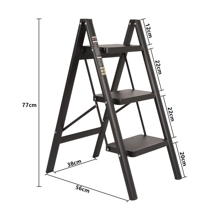 Escalera de 3 peldaños - Escalera plegable TOKIUS con plataforma antideslizante - Escalera de aluminio resistente, ligera y portátil, color negro.