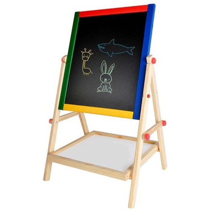 BOARD Double-sided wooden whiteboard with chalk, marker and sponge