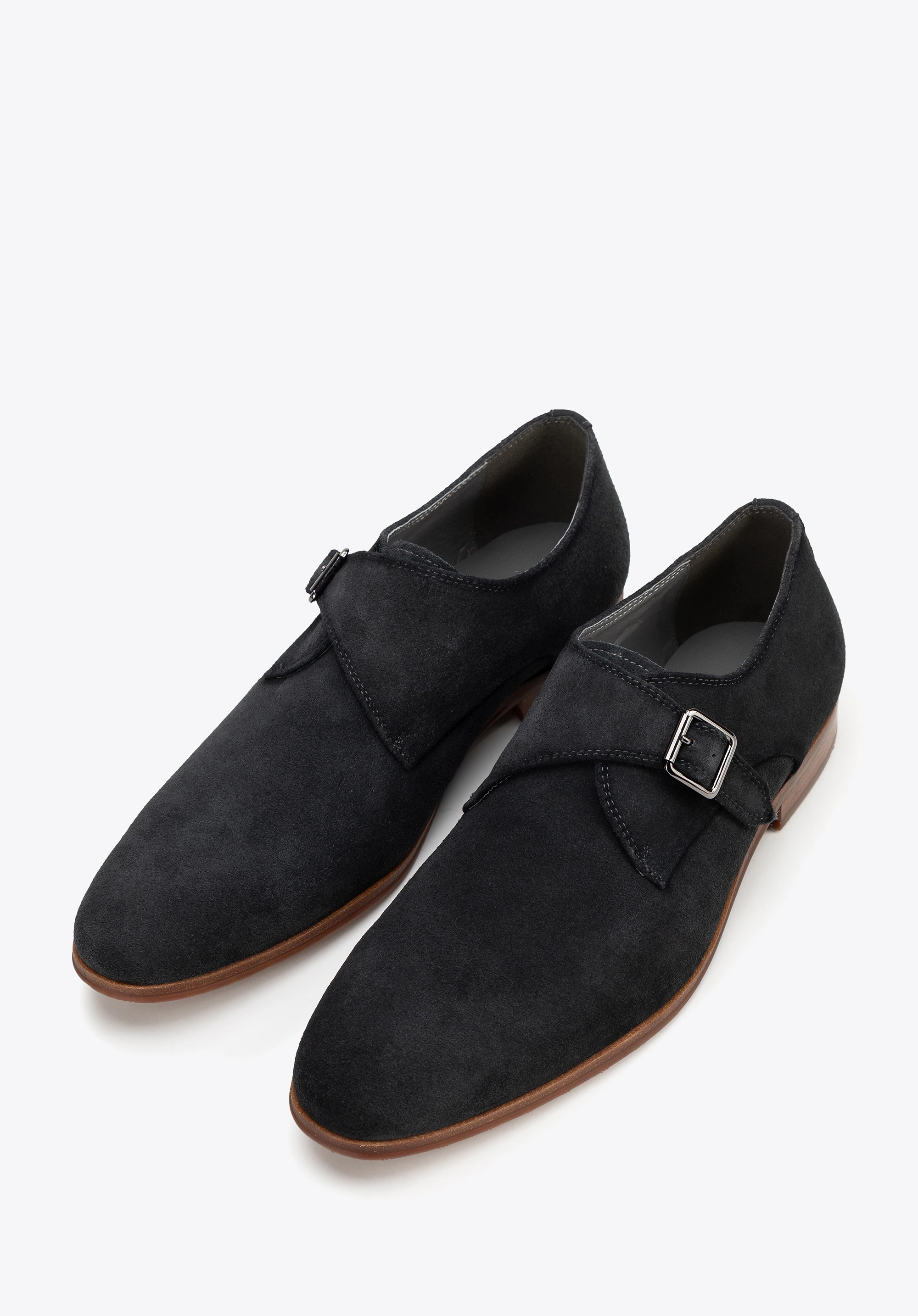 Męskie buty monki ze skóry zamszowej ciemny szary