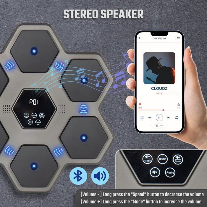 Máquina de boxeo musical Todeco para adultos y niños con guantes, 9 modos, contador automático, hexagonal.
