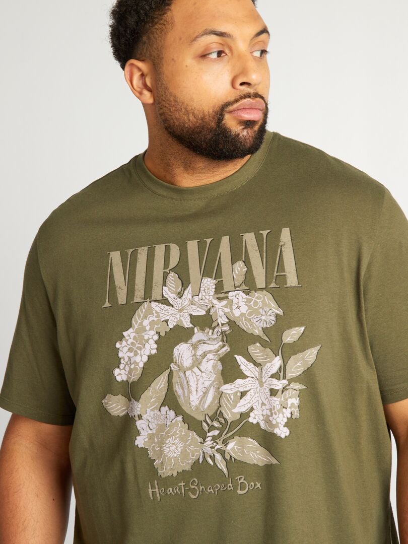'Nirvana' T-shirt met ronde hals - Khaki