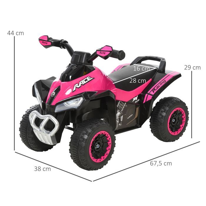 Porteur enfants quad 12-36 mois dim. 67L x 38l x 44H cm effets lumineux et sonores rose noir
