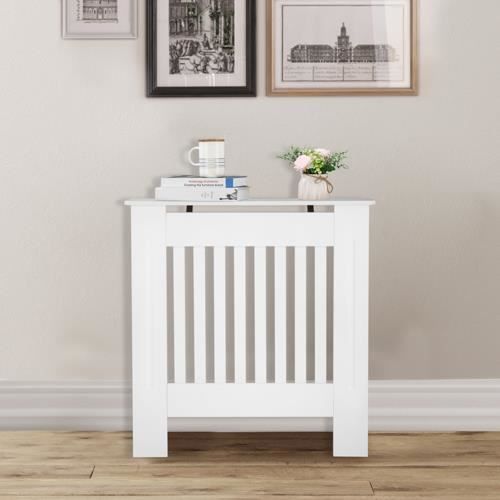 Cubierta para radiador de MDF con rayas verticales - S - 78 x 19 x 81,5 cm - Blanca