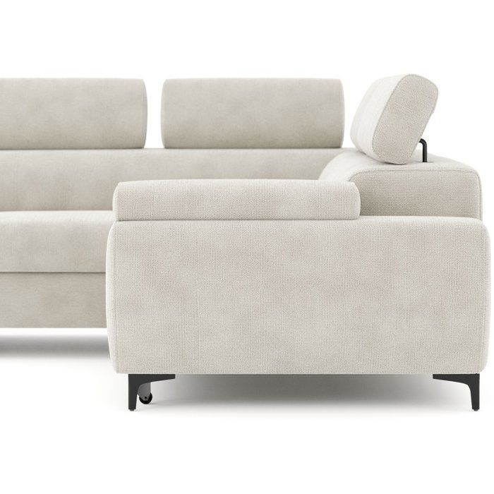 Sofá esquinero convertible de 3 plazas - MIKY - Tejido color arena - Compartimento de almacenamiento y reposacabezas - 262 x 235 x 96 cm - CONFORTEAM