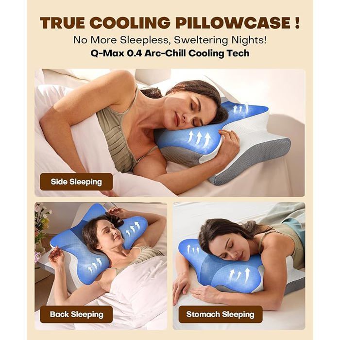 Oreiller Ergonomique Cervical Oreiller Mémoire de Forme en Mousse Oreiller Orthopédique,Gris