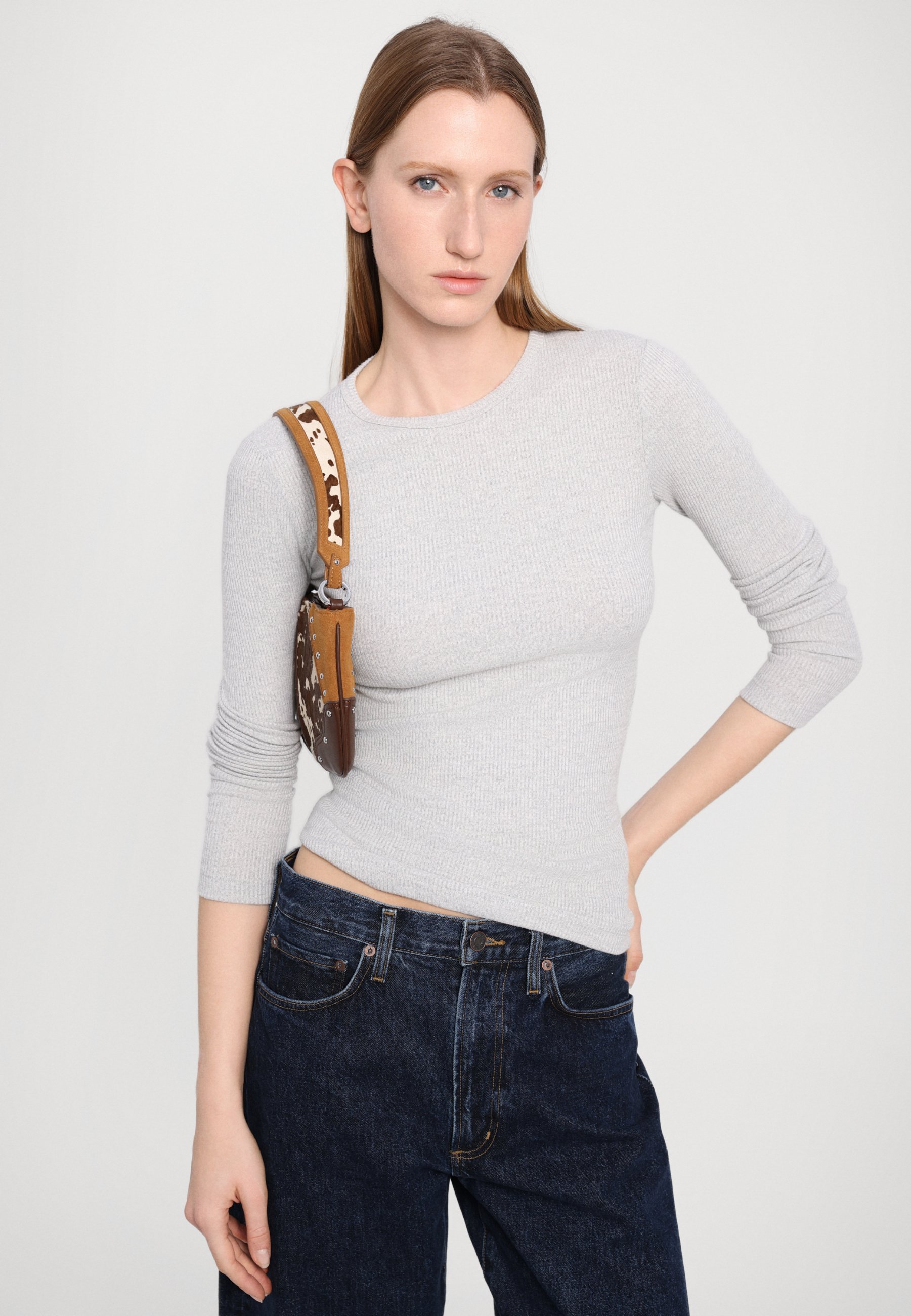 Agolde DELPHI SLIM T-SHIRT - Top met lange mouwen - geborsteld grijs gemêleerd