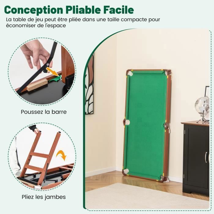Mesa de billar americana plegable COSTWAY de 138 cm - Accesorios (2 tacos, 16 bolas, triángulo, 2 tizas, cepillo) - Patas ajustables