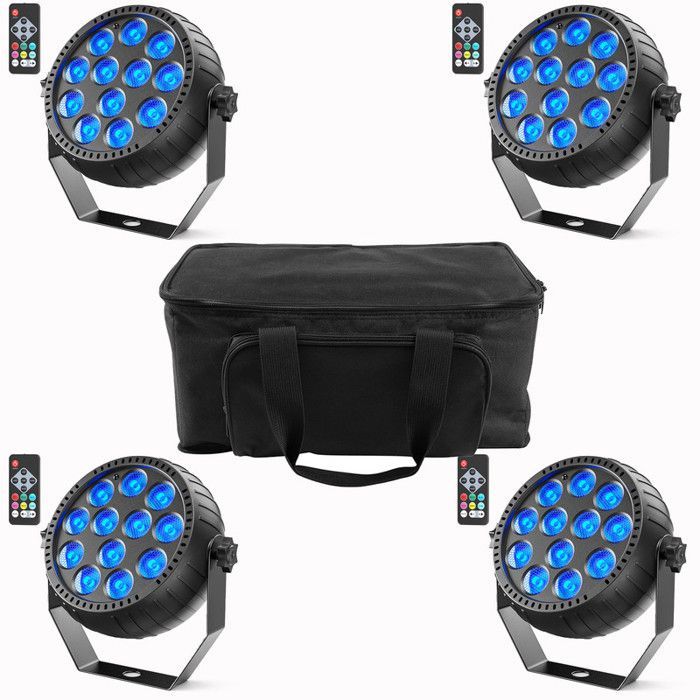 JAJALUYA Wireless DJ Lighting Kit 12 RGBW LEDs - 4PCS 2200mAh PAR LED Rechargeable Batteries with Carrying Bag, 72W Stage Light