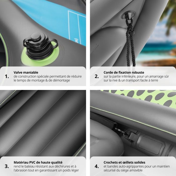 KAYAK - TECTAKE - LIBERTY kayak hinchable, kit completo con bolsa de transporte resistente y ligera - Verde