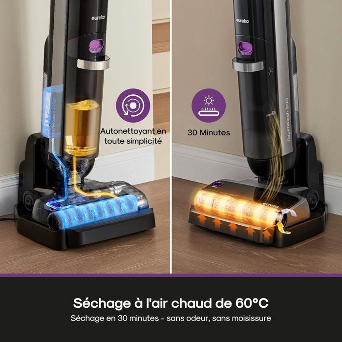 Aspirador de pó e água sem fio EUREKA RapidWash NEW630 - Inclinação de 170° - Secagem com ar quente a 60° - Antiemaranhamento