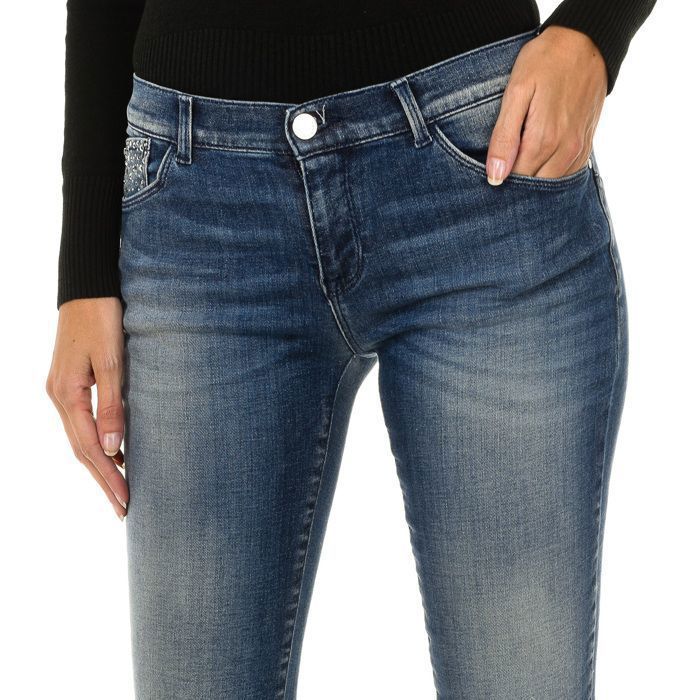 Calça jeans feminina comprida 6X5J23-5D0FZ-Azul