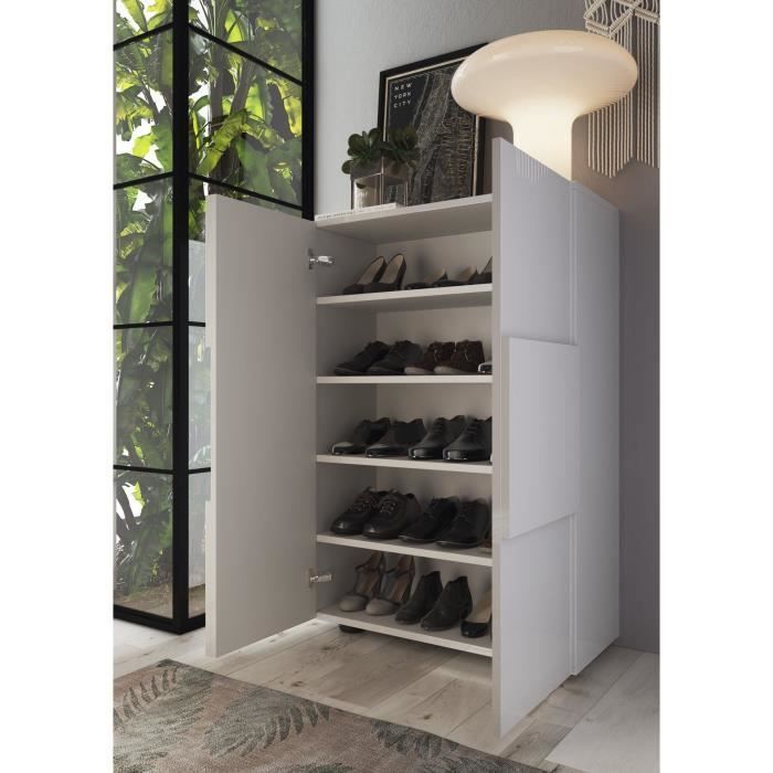 Meuble à chaussures - 15 paires - Blanc laqué - L78 x P33 x H113 cm - MILANO