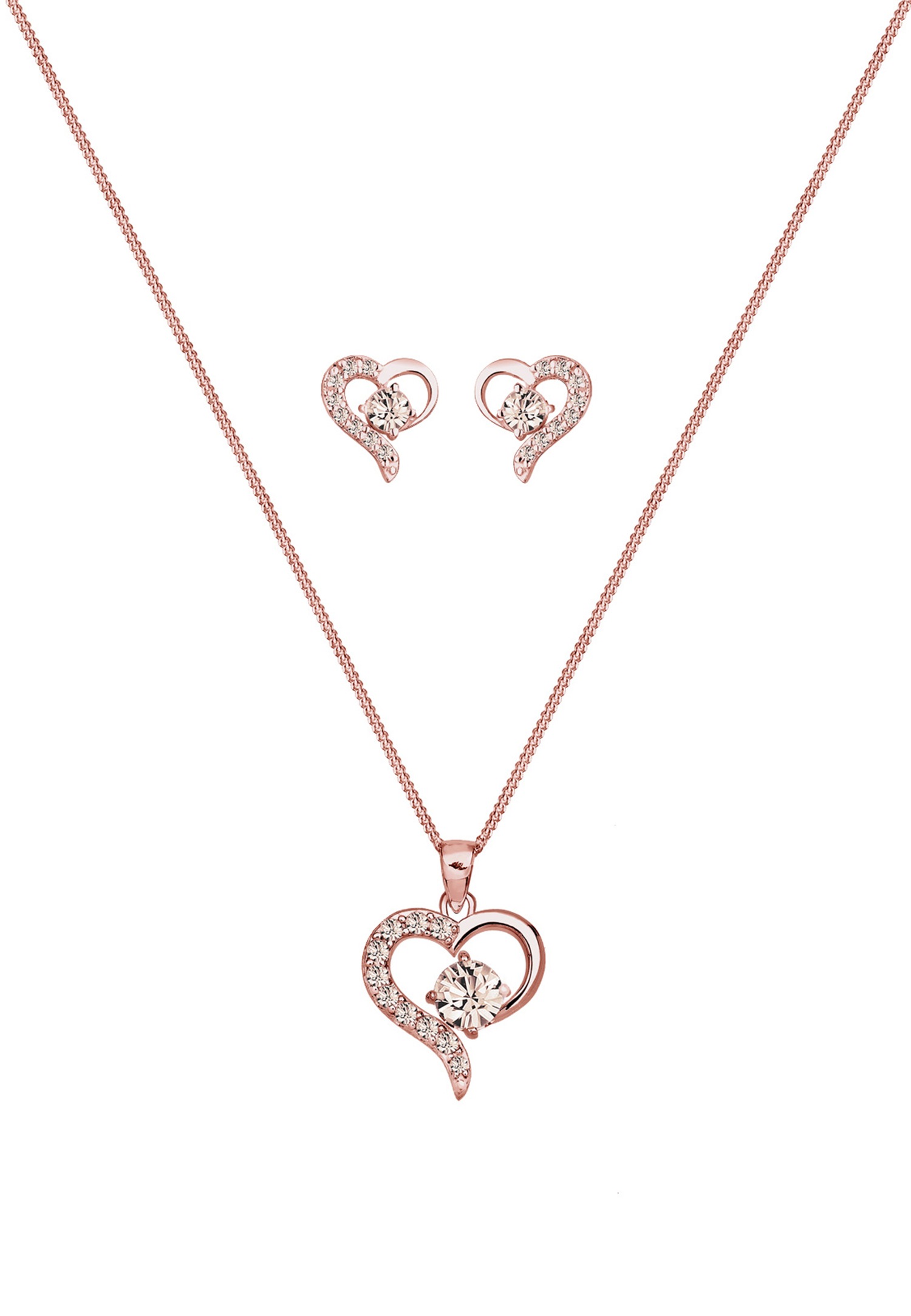 Elli Femmes Cœur pendentif set clous d'oreilles avec cristaux en argent sterling 925