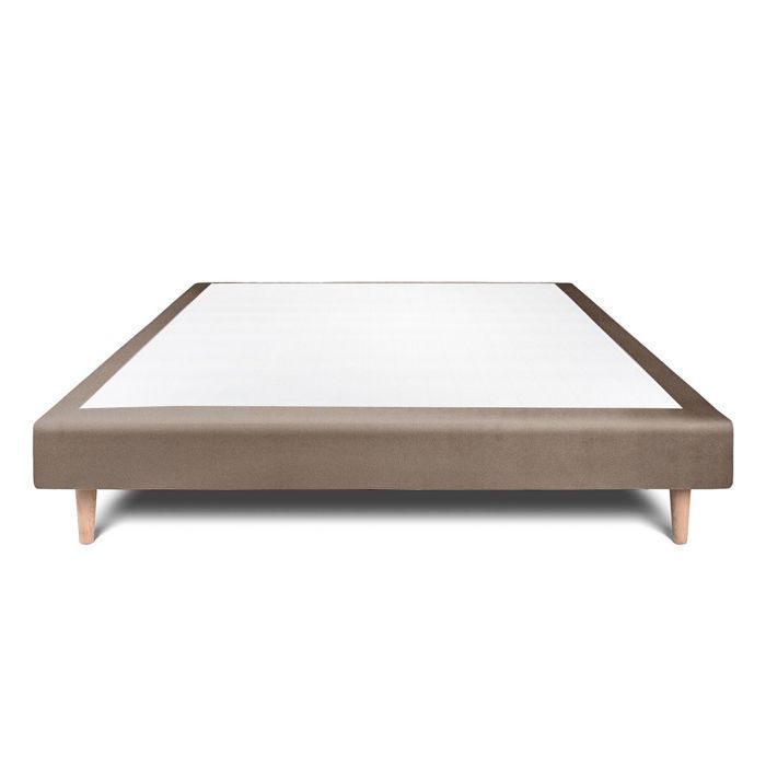 Taupe fluwelen bedbodem 160x200 H29cm Lead Sleep - Massief houten bedbodem met 15 cm conische houten poten