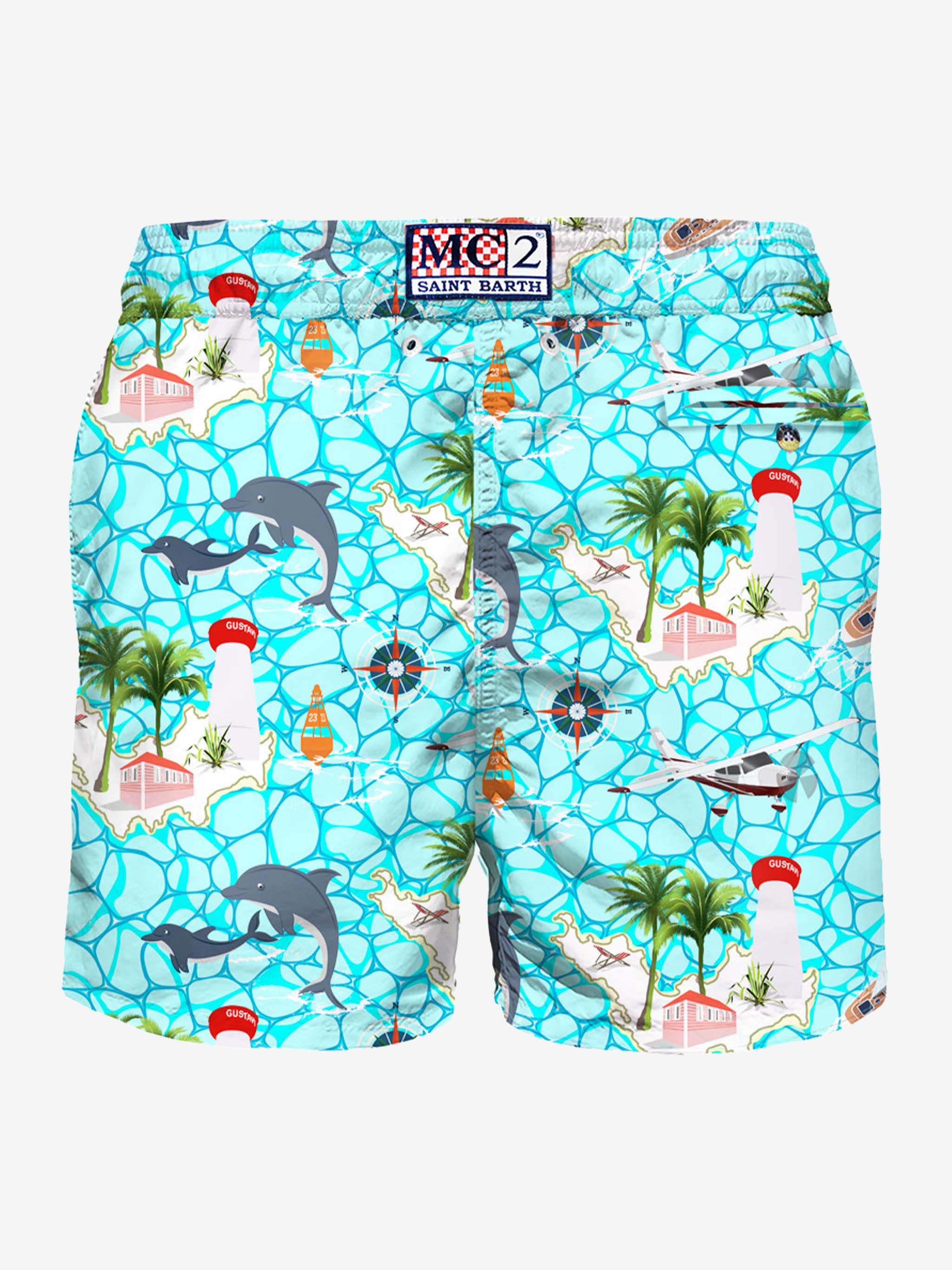 Traje de baño ligero para hombre con estampado de velero.
