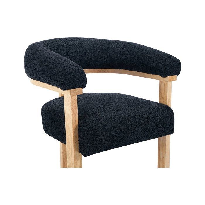 Chaise avec accoudoirs en tissu bouclette et bois d'hévéa naturel - Anthracite foncé - LIVELIA