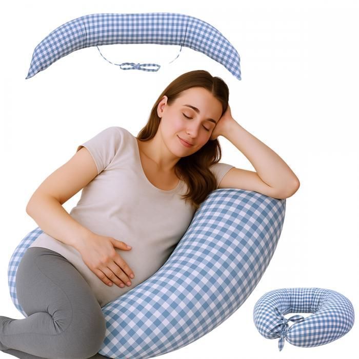 XXL 3-in-1 Mobiclinic Nursing Pillow: Multi-position, Adjustable Straps, Machine Washable, Aura Gingham Print