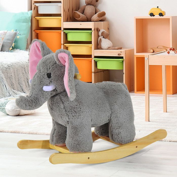 Elefante balancín HOMCOM para niños, juguete balancín para bebés de 18 a 36 meses - Música y asas, capacidad de carga de 60 kg, gris