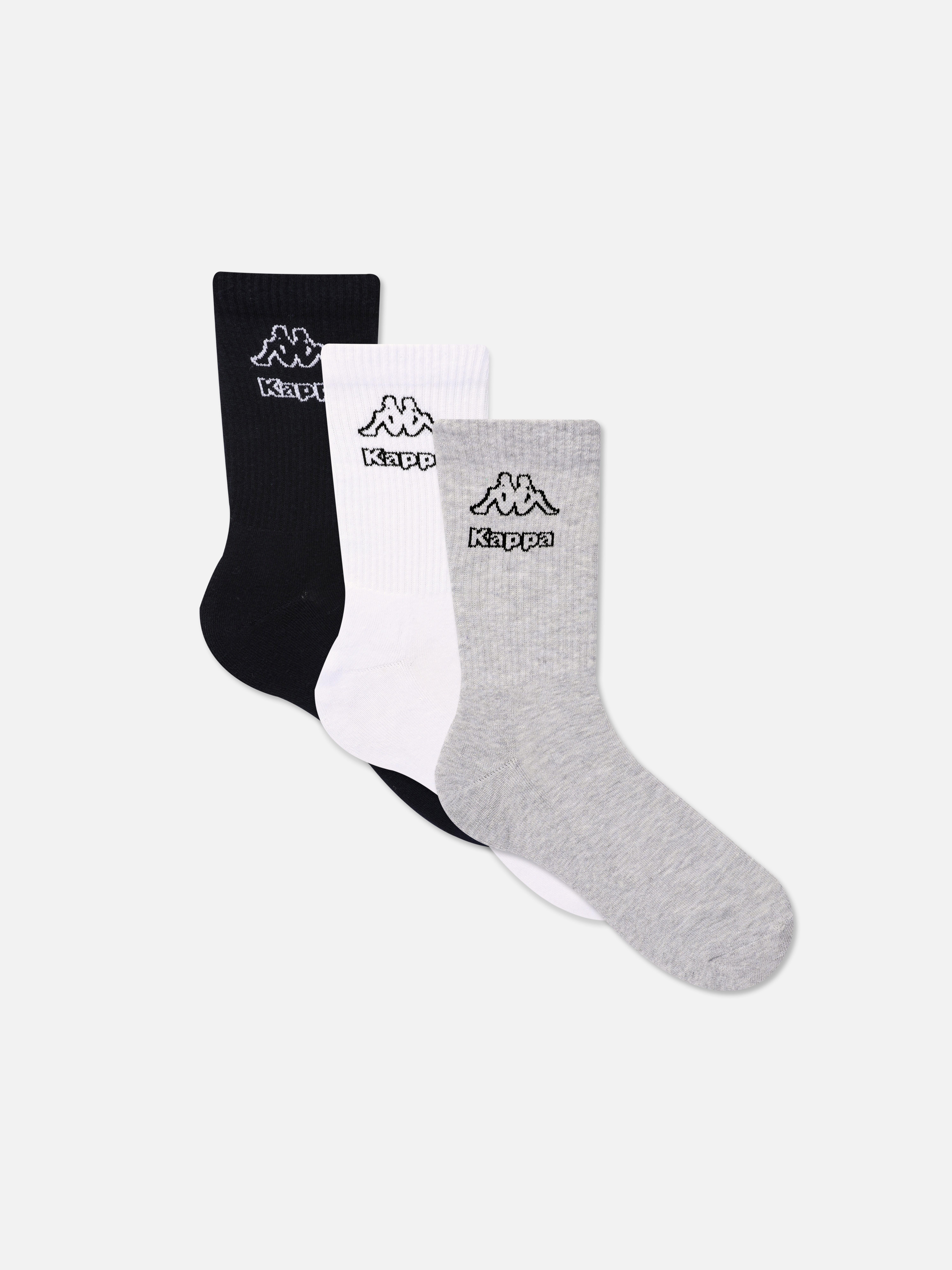 Șosete până la jumătatea gambei cu logo Kappa x Primark, 3 perechi Șosete cu nervuri multipack cu logo Kappa intarsiat contrastant