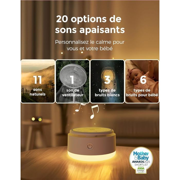 Momcozy Night Light: 20 soothing sounds, touch-sensitive night light, white noise generator, with timer, ideal for travel. Children