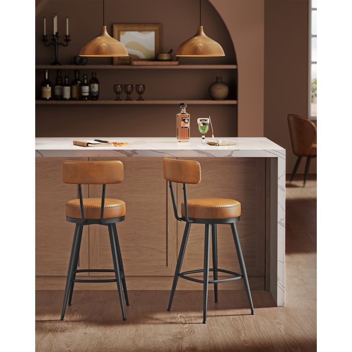 Tabouret de Bar - VASAGLE - Siège Rembourré - Style Moderne Mi-siècle - Marron Caramel