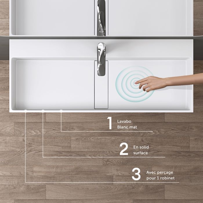 Lavabo de encimera doporro, blanco mate, lavabo de baño mural, lavabo rectangular de 80 cm con tapa de desagüe, Colossum6028